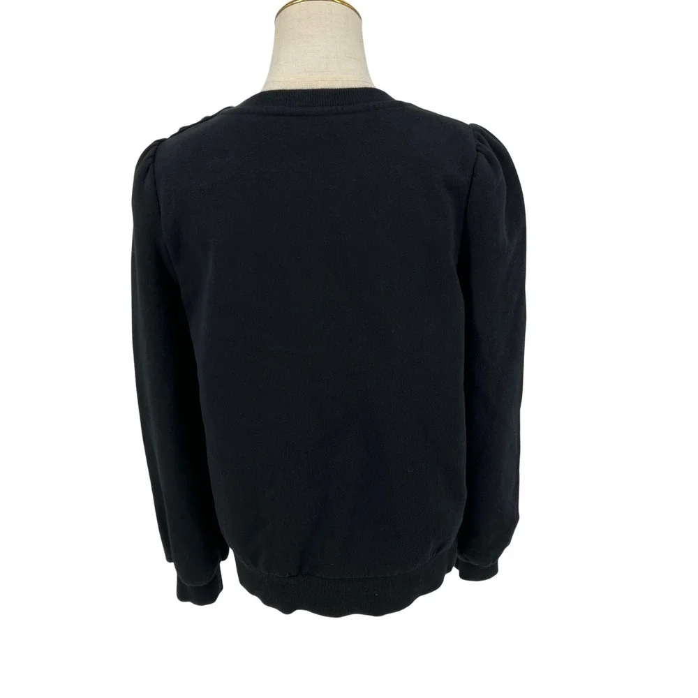 Black Puff Sleeve Shoulder Rhinestone Sweatshirt M Victorian Chic Feminine Party - Picture 3 of 8